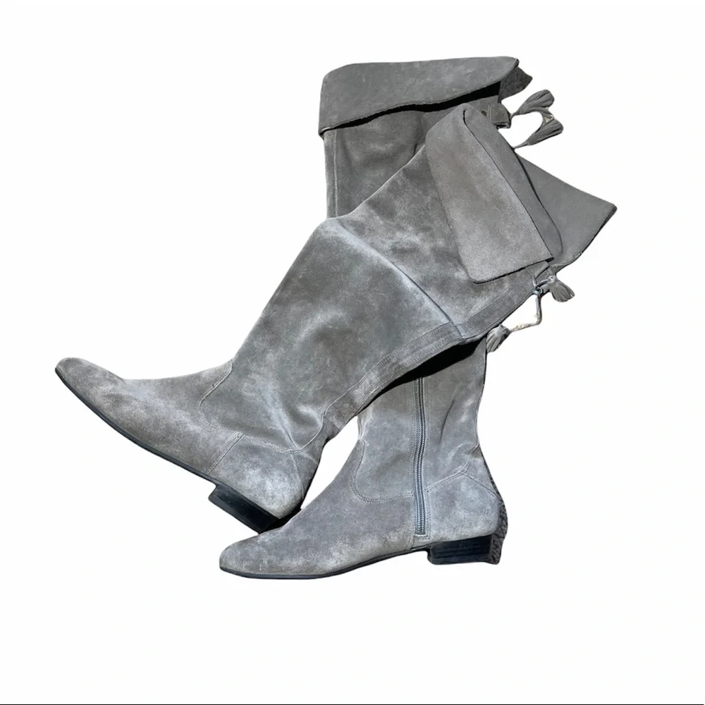 ARTURO CHIANG Allefra Women's Gray Suede Slouch Wedge Knee High Boots Size 7 EUC